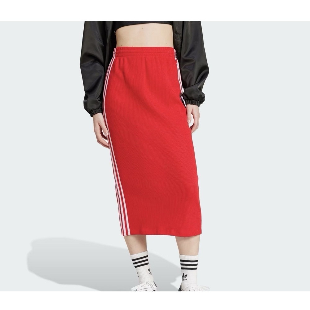 Red Athletic Midi Skirt with Side Stripes